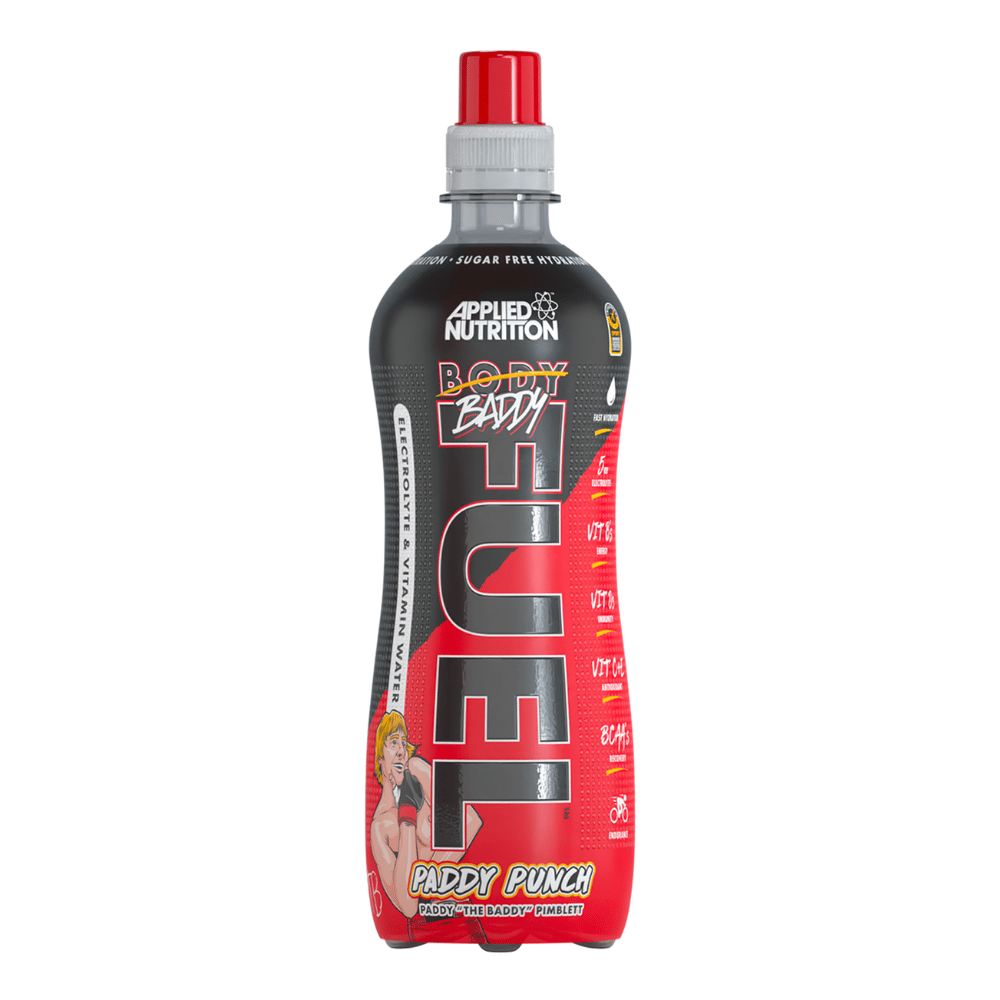 Front of Body Fuel Paddy Punch bottle showing the logo, bold red and black design, and 500ml size label
