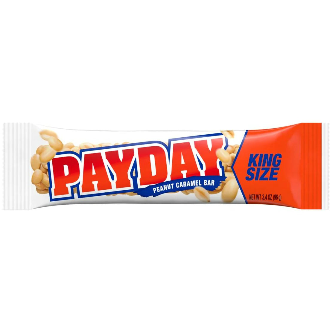 Front of Hershey's PAYDAY Bar showing the bold PAYDAY logo, peanut and caramel imagery, and King Size label (96g pack)