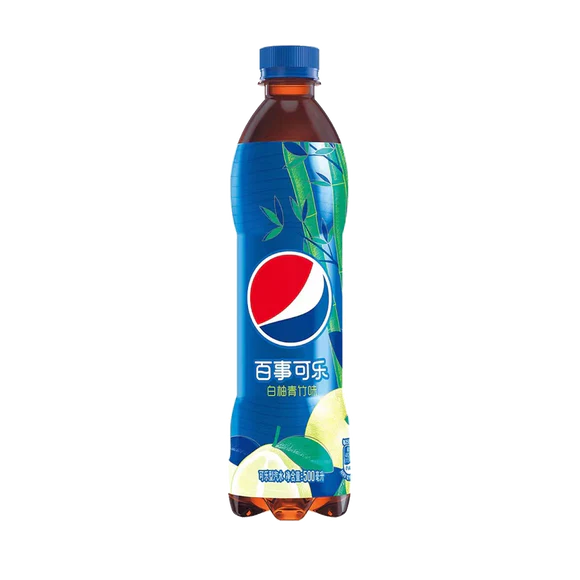Front of Pepsi Bamboo Grapefruit bottle showing the logo, bamboo and grapefruit illustrations, and 500ml size label.