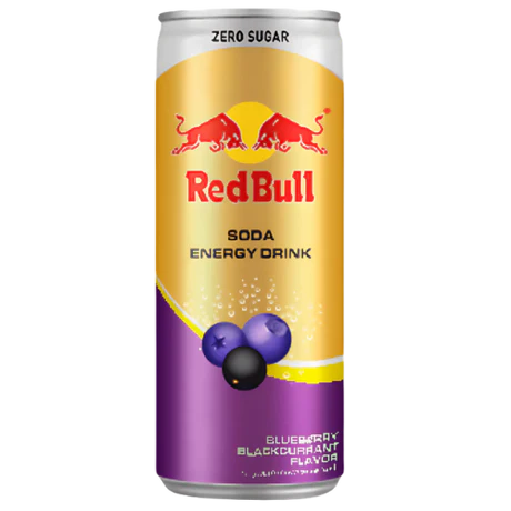 Front of Red Bull Blackcurrant Blueberry Energy Drink can featuring the brand logo, vibrant berry flavour details, and 250ml size.