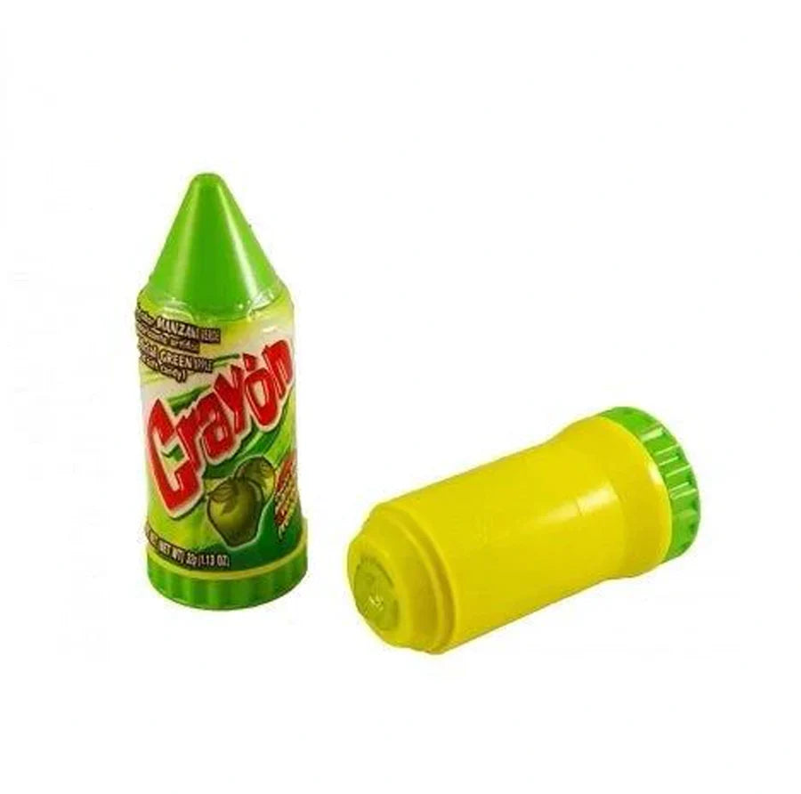 Front of Hershey's Crayons Green Apple packaging showing bold green apple flavour, crayon design, and 25g size.