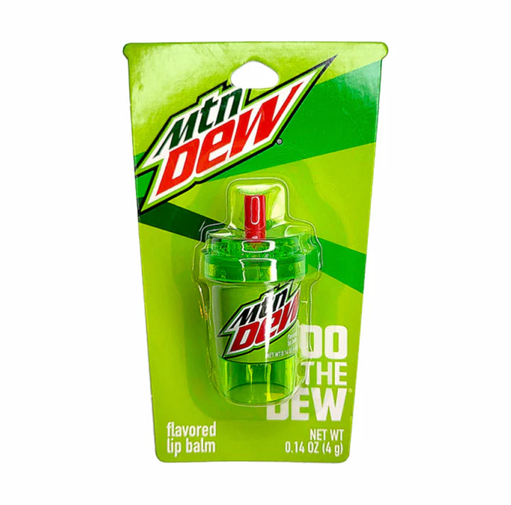 Front of Mountain Dew Original Light Green Cup Lip Balm package showing playful cup design, vibrant green colours, and 4g pack size.