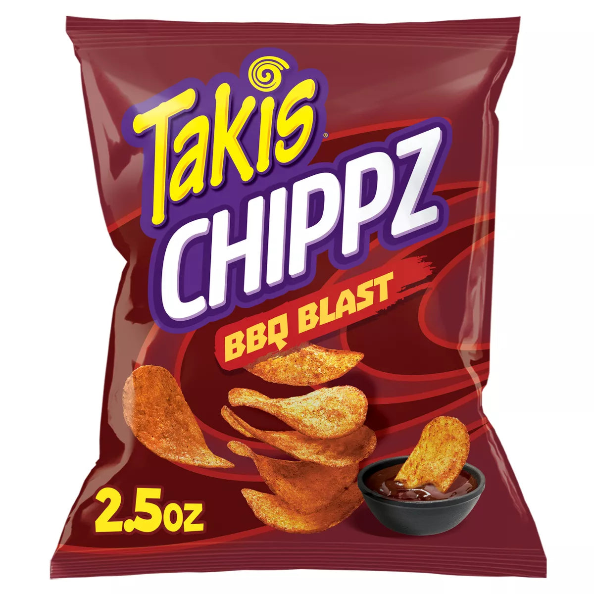 Front of Takis BBQ Blast Chippz bag showing vibrant logo, BBQ flavour design, and images of crunchy chips (71g pack)
