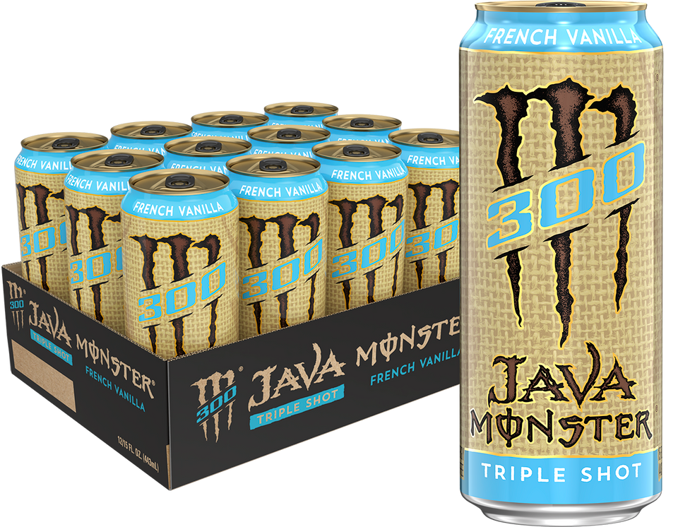 Front of Monster Java 300 Triple Shot French Vanilla can showcasing bold logo and flavour details (444ml, 12 pack)