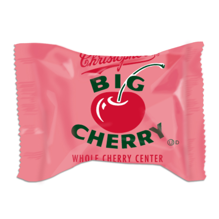 Front of Adams & Brooks Big Cherry bag displaying bold red logo, cherry image, and whole cherry centre label (50g pack)