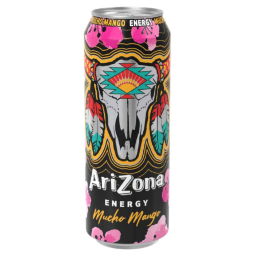 Front of Arizona Energy Mucho Mango can displaying vibrant artwork, logo, and flavour details (500ml)