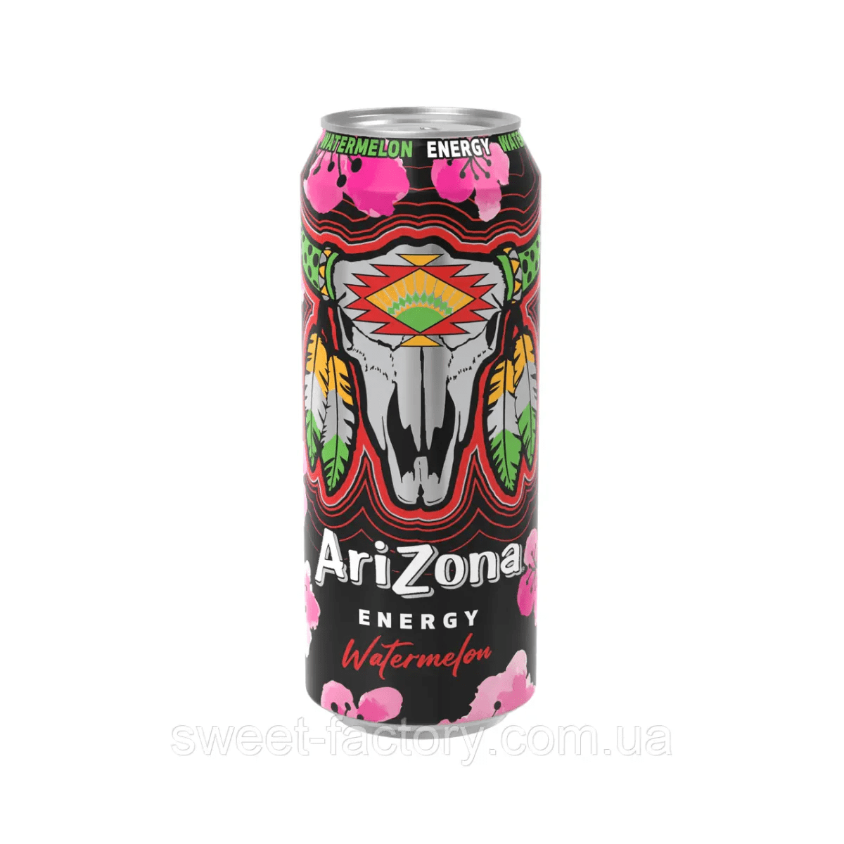 Front of Arizona Energy Watermelon can showing logo, vibrant graphics, and watermelon flavour label (500ml pack)