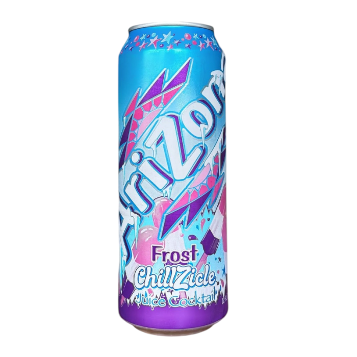 Front of Arizona Frost Chillzicle can showing the blue and purple design, product title, and 650ml size.