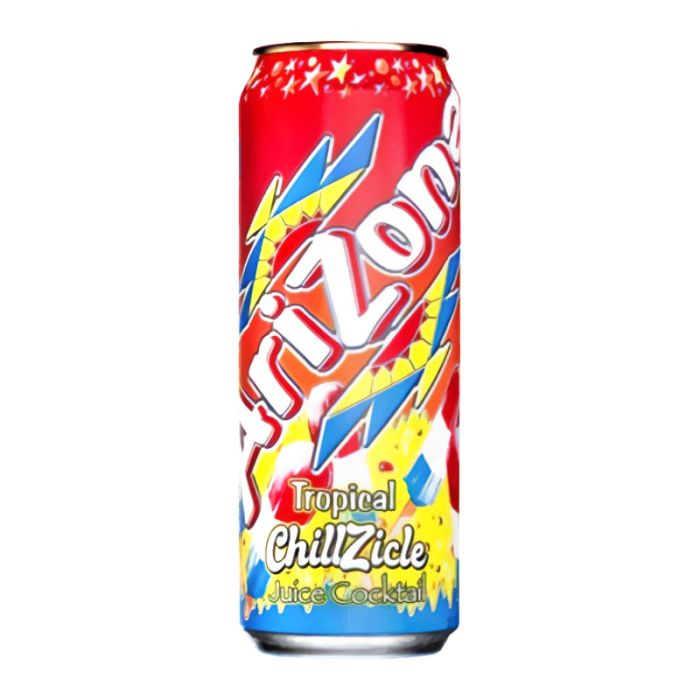 Front of Arizona Tropical ChillZicle can featuring bold logo, tropical design, and bright colours (650ml pack)