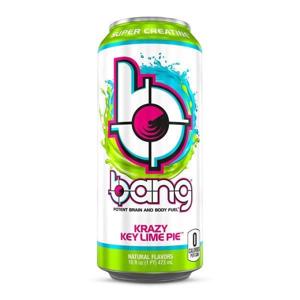 Front of Bang Energy Krazy Key Lime Pie can featuring vibrant colours, brand logo, and 473ml size details.
