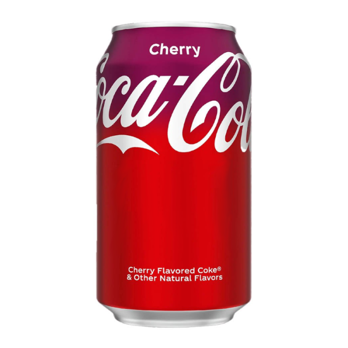 Cherry Coca-Cola can on a white background