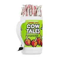 Front of Cow Tales Caramel Apple Branded Tumbler showing vibrant design withlogo and illustrations of caramel apples.