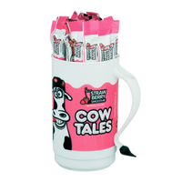 Front of Cow Tales Strawberry Smoothie Branded Tumbler featuring a playful design with cow mascot and strawberry theme.