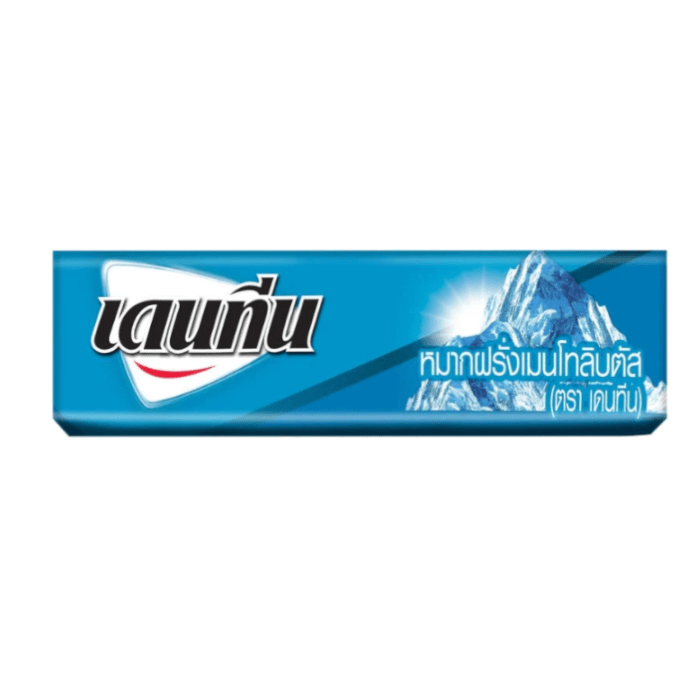 Front of Dentyne Stick Chewing Gum package showing logo, Montholyptus flavour text, and 5 pack size (20g)