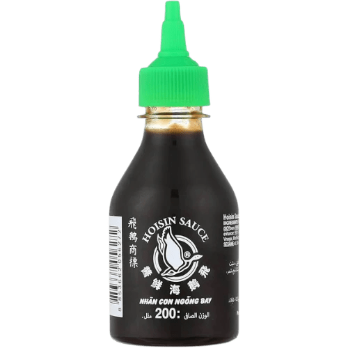 Front of Flying Goose Hoisin Sauce bottle showing logo, hoisin sauce name, and 200ml pack size.