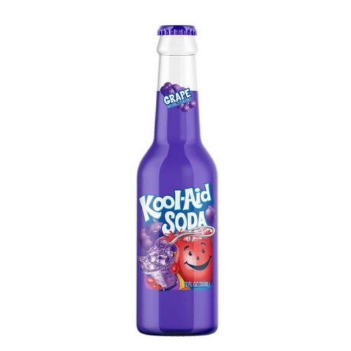 Front label of Kool Aid Soda Grape (355ml), displaying flavour and branding.