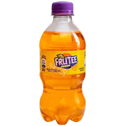 Front of Fanta Frutee Banana Blast bottle showing vibrant label with banana flavour and 355ml size.
