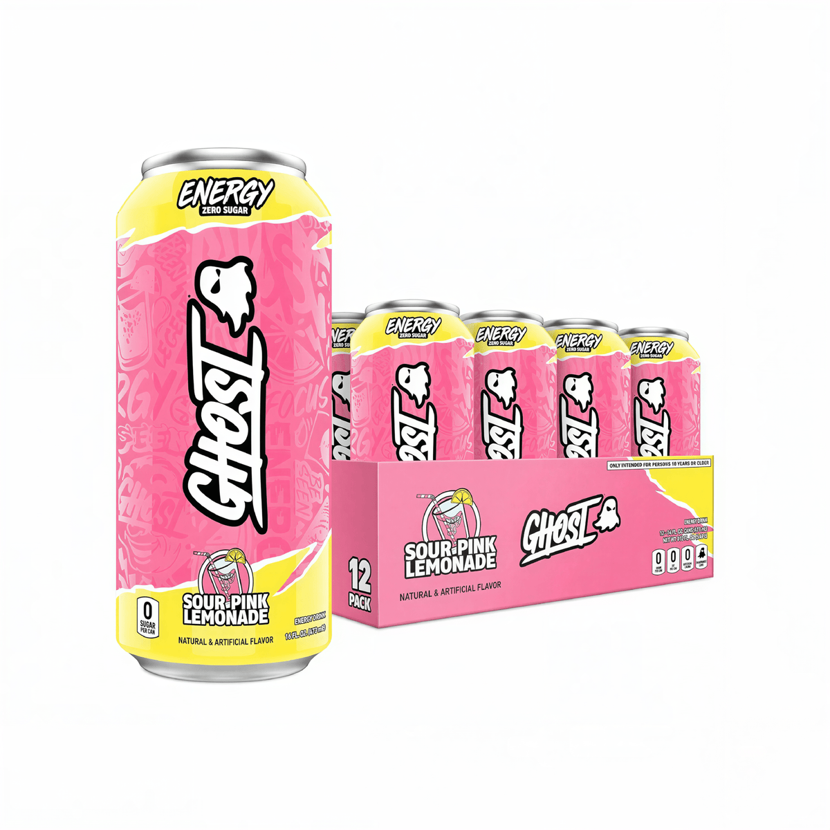 Ghost Sour Pink Lemonade Zero Sugar Energy Drink (500ml) 12 Pack