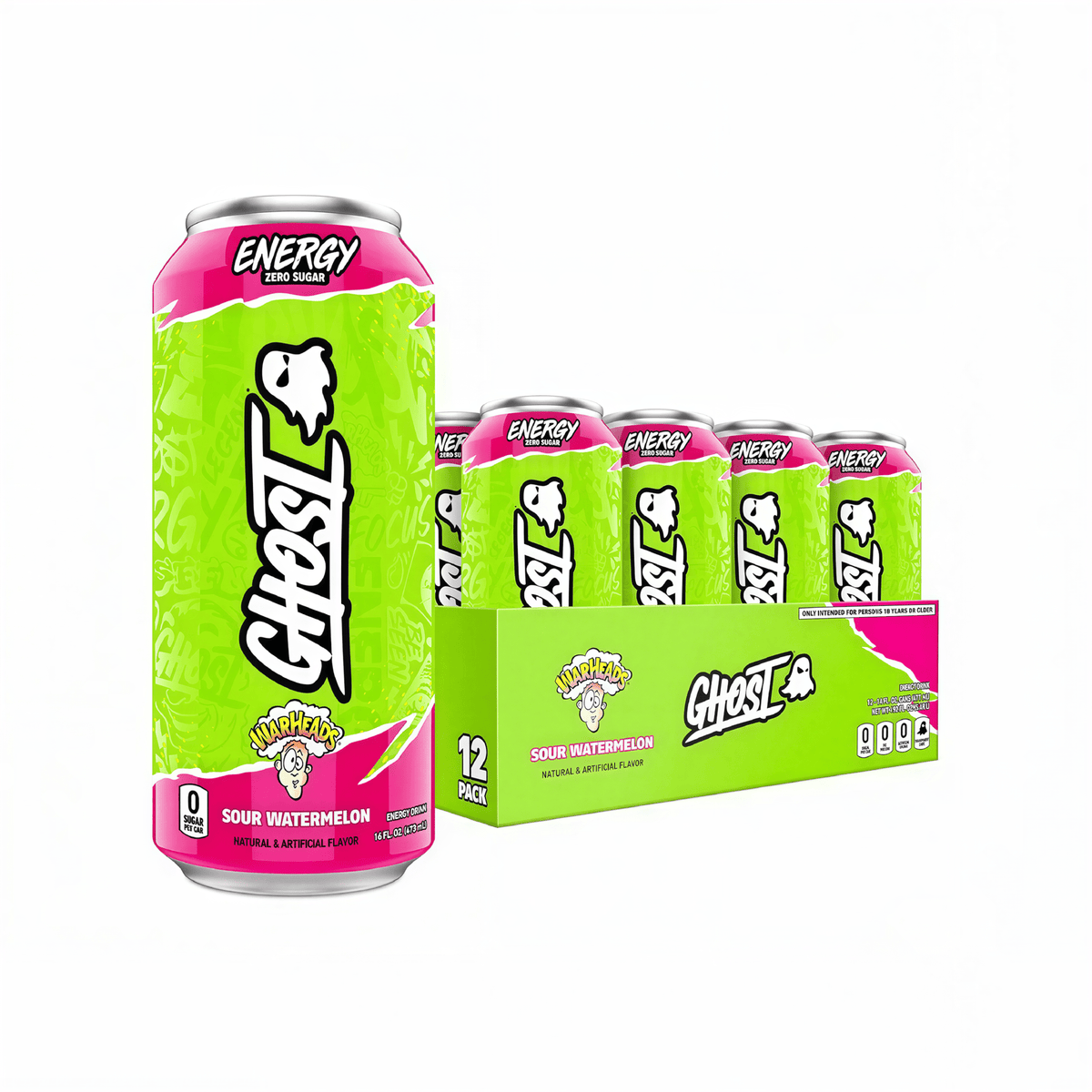 Ghost Warheads Sour Watermelon Zero Sugar Energy Drink (500ml) 12 Pack