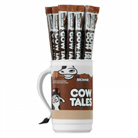Front of Cow Tales Caramel Brownie Branded Tumbler showcasing the logo and playful design with caramel brownie graphics.
