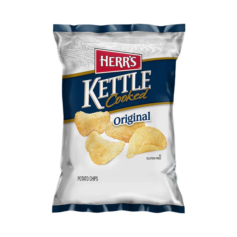Front of Herr's Original Potato Chips bag showing the kettle-cooked logo, original flavour, and 142g pack size.