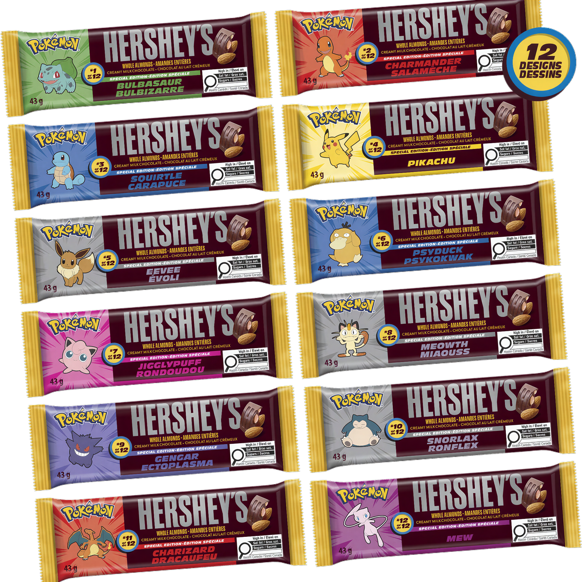 Hershey's x Pokémon Almond Chocolate Bar - 12 Assorted Designs