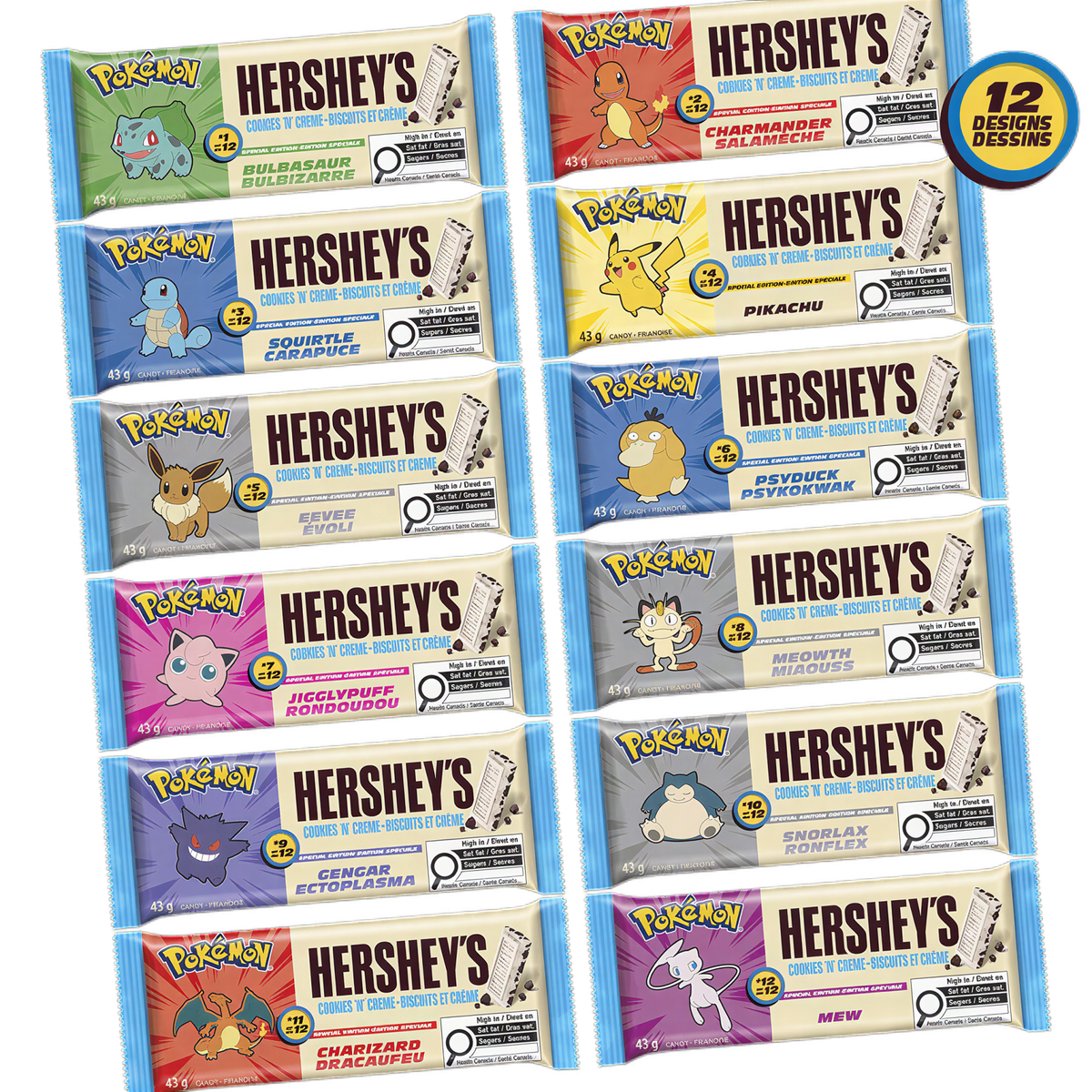 Hershey's x Pokémon Cookies 'n' Creme Special Edition Chocolate Bar 43g (Canada Import) Assorted Designs