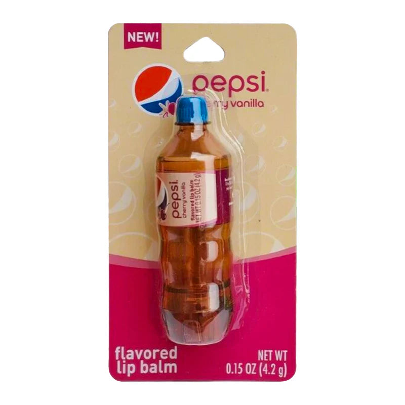 Front of Pepsi Cherry Vanilla Lip Balm packaging showing the logo, cherry vanilla flavour, and 4.2g size