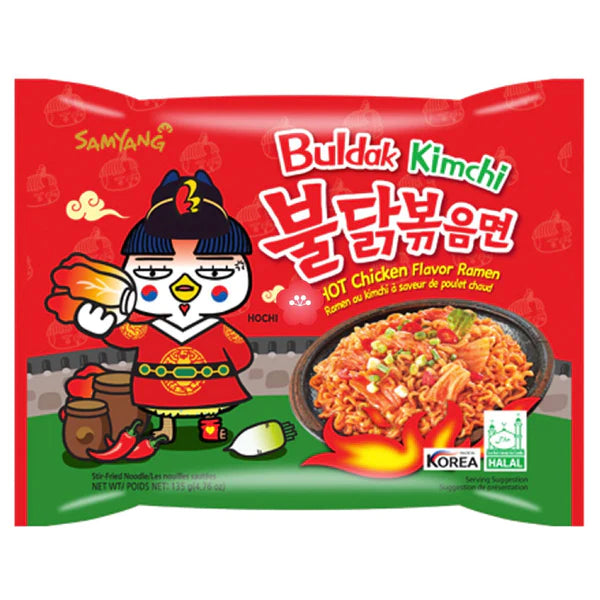 Samyang Buldak Kimchi Hot Chicken Flavour Ramen Noodles (135g) (5 Pack)