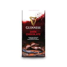 Front of Guinness Dark Chocolate Bar showing the brand logo, dark chocolate label, and visual of chocolate pieces (90g pack)
