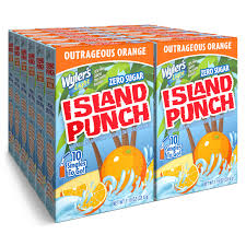 Front of Wyler's Island Punch Outrageous Orange Singles To Go box showing bright orange design, flavour name, and 12 pack details.
