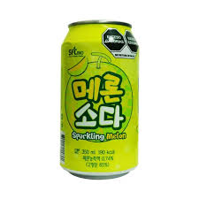 Front of SFC Sparking Melon Soda can featuring bright yellow design, logo, and bold text indicating 'Sparkling Melon' (350ml)