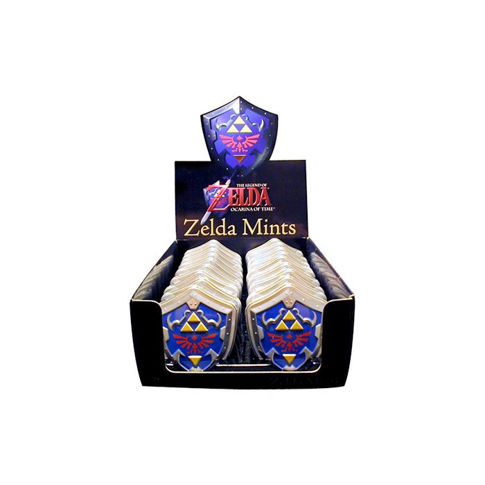 Front of Nintendo Zelda Peppermints tin featuring iconic shield design, product name and pack size (19.8g).