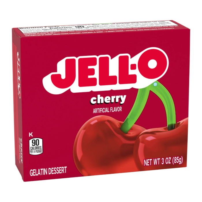 Jell-O Cherry Gelatin Dessert (85g) product packaging