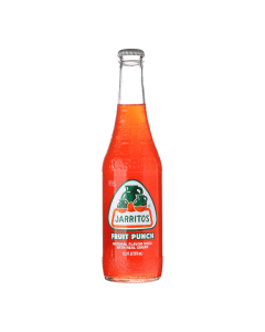 Front of Jarritos Fruit Punch bottle featuring the logo and vibrant fruit punch label (370ml)