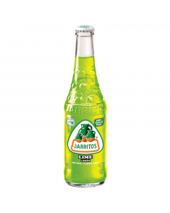 Front of Jarritos Lime bottle featuring bright green soda and lime flavour label, 370ml pack size displayed.