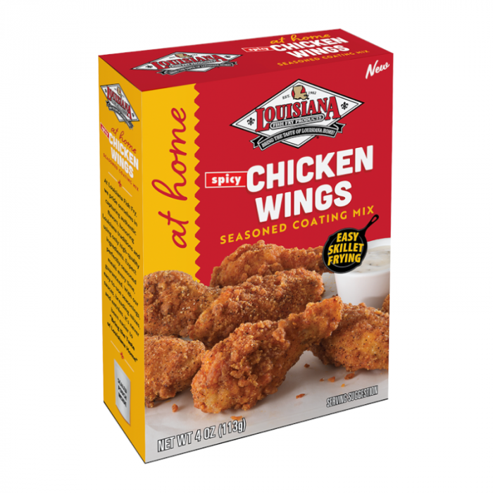 Front of Louisiana Spicy Chicken Wing Seasoning Mix box showing bold red packaging, spicy chicken wings, and seasoning mix details (113g pack)