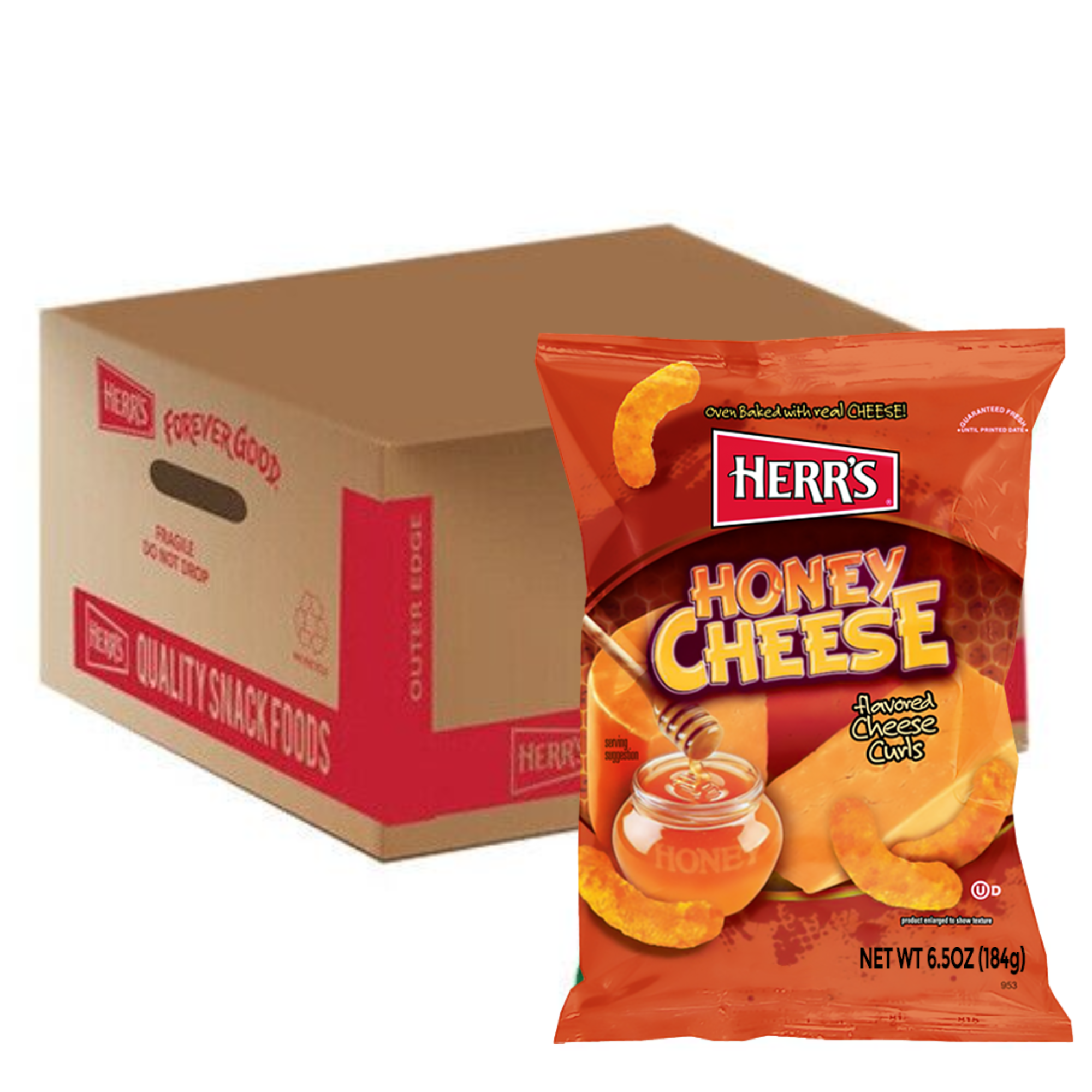Herr's Honey Cheese Flavoured Curls (170g) Box of 12 (12 x 170g)