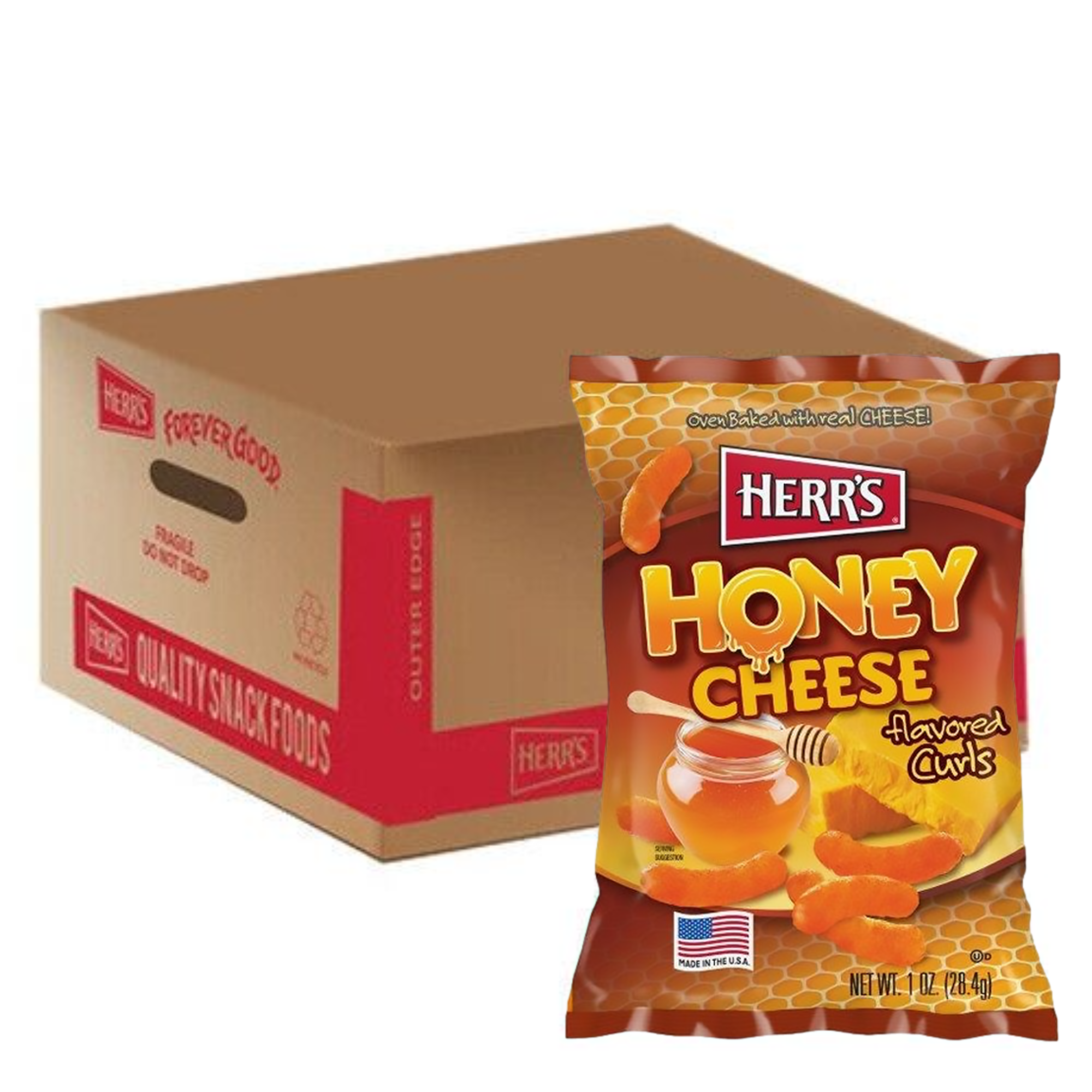 Herr's Honey Cheese Flavoured Curls (28.4g) Box of 42 (42 x 28.4g)