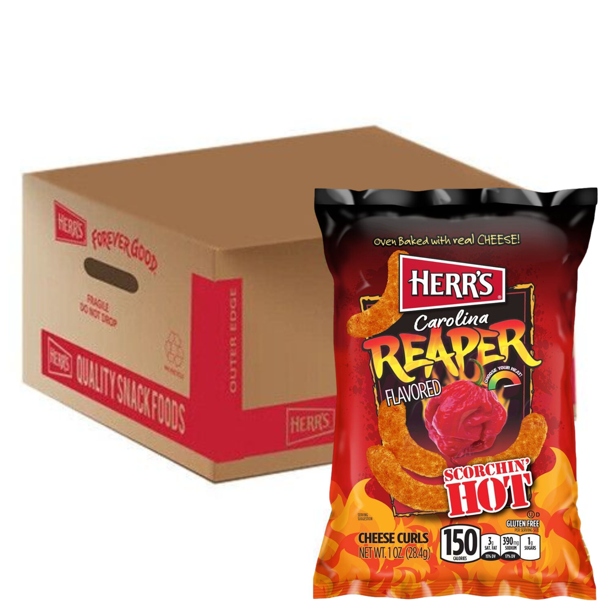 Herr's Carolina Reaper Flavoured Cheese Curls (28.4g) Box of 42 (42 x 28.4g)
