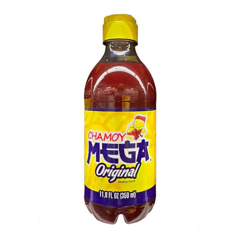 Front of Salsita De Chamoy Mega Chamoy Sauce bottle showing bright yellow label with logo and flavour details (350ml)