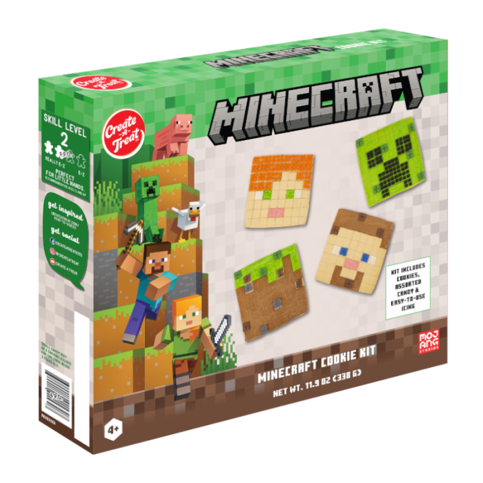 Front of Minecraft Decorate Your Own Cookie Kit box showing playful graphics, cookie shapes, and decorating elements (338g pack)