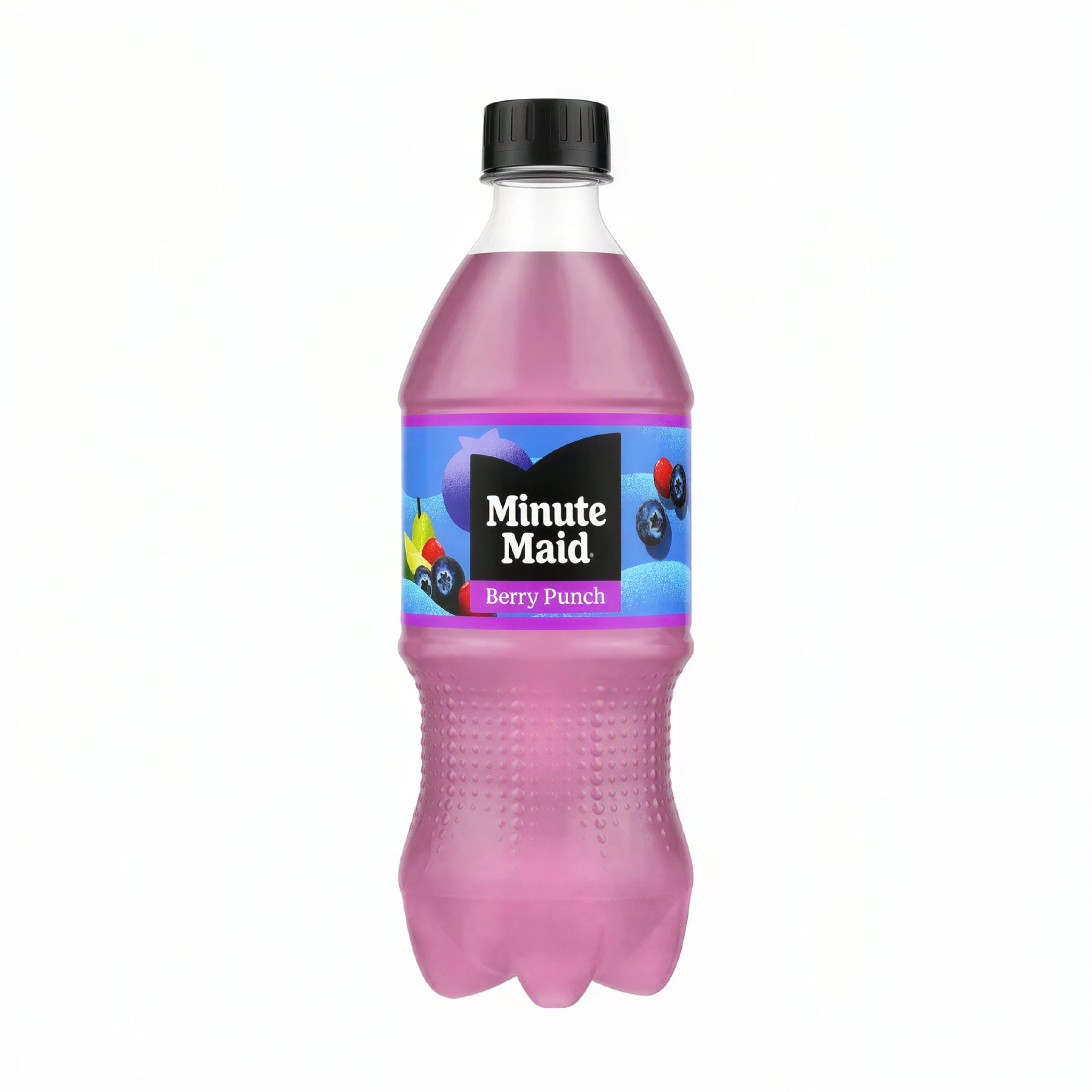 Front of Minute Maid Berry Punch Juice Drink bottle showing vibrant berry graphics and bold logo (591ml)