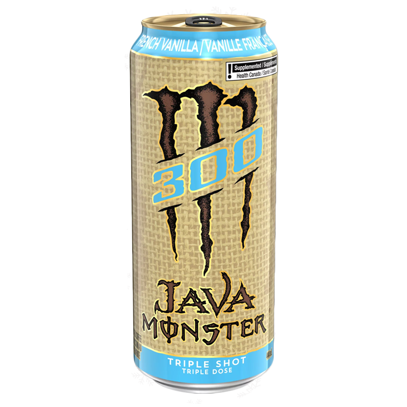 Front of Monster Java 300 Triple Shot French Vanilla can showing logo, flavour details, and 444ml pack size.
