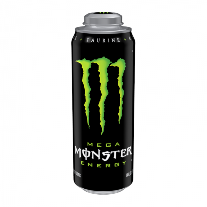 Front of Mega Monster Energy Original can showcasing the bold logo, vibrant design and 710ml size