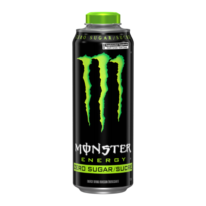 Front of Mega Monster Energy Zero Sugar Original can featuring bold black and green design, Monster logo, and 710ml volume on the label.