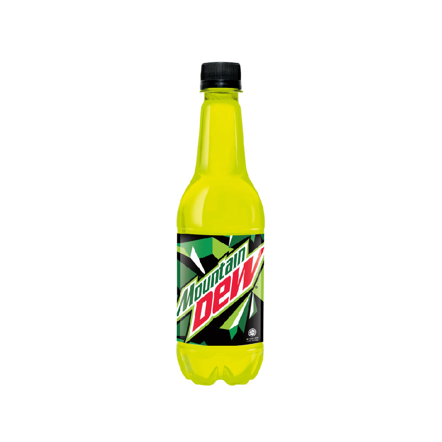 Front of Mountain Dew Original bottle showing the logo, vibrant green drink, and 400ml size label.