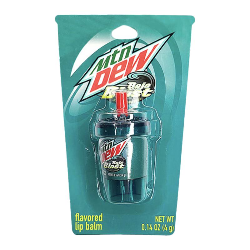 Front of Mountain Dew Baja Blast Bottle Lip Balm package displaying the Baja Blast logo and vibrant design (4g pack)