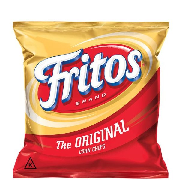 Front of Fritos The Original Corn Chips bag featuring the logo, red and yellow design, and visual of corn chips (42g pack)