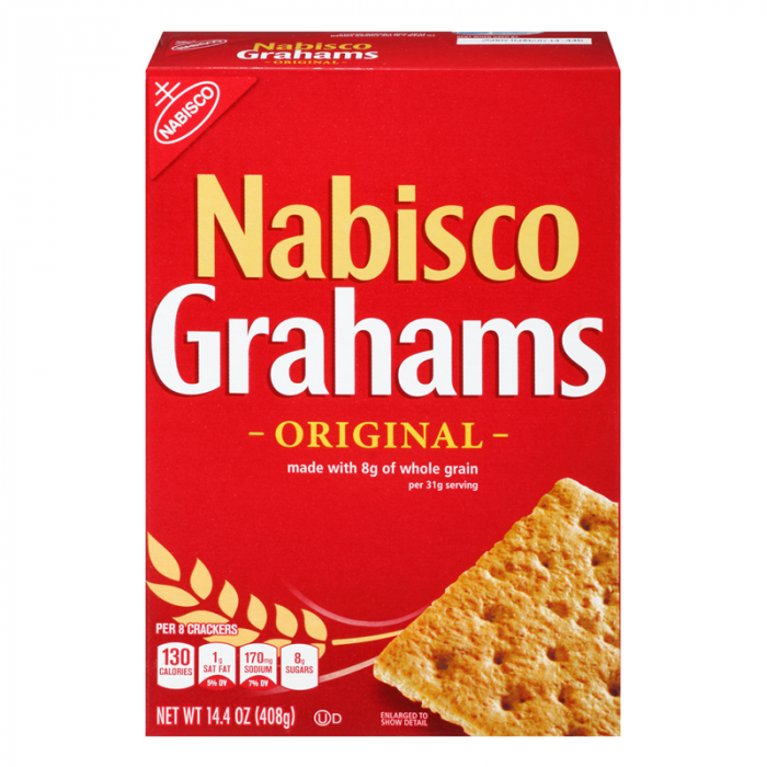 Front of Nabisco Grahams Original Crackers box showing the logo, original flavour label, and image of the crackers (408g pack)
